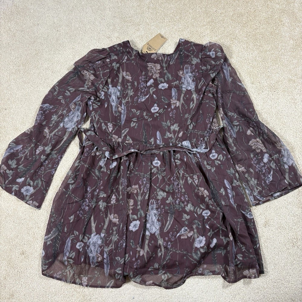 NWT Disturbia Women's Dusha Garden Print Button Up Chiffon Mini Dress Tie 14 - Picture 6 of 9
